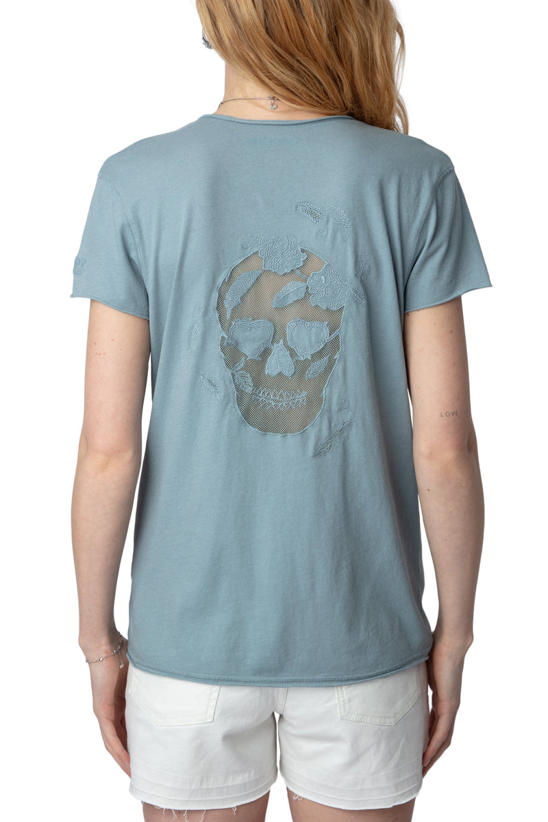 Camiseta Story Fishnet Skull Flower Glaciar