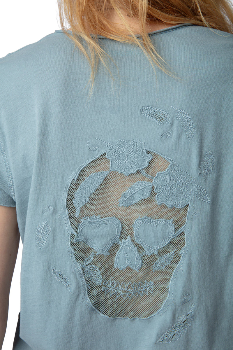 Camiseta Story Fishnet Skull Flower Glaciar