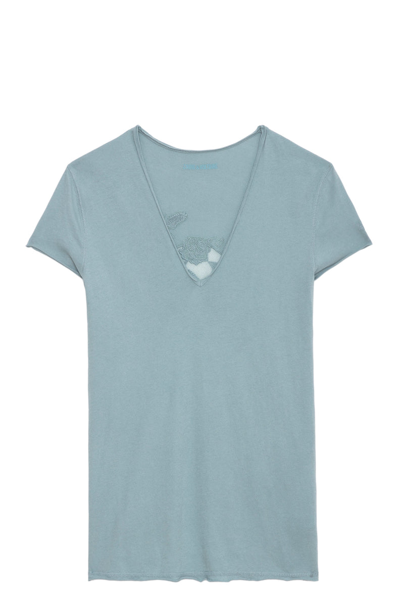 Camiseta Story Fishnet Skull Flower Glaciar