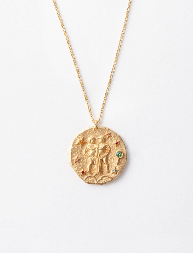 Maje | Collar con moneda de latón zodiaco Géminis para mujer.