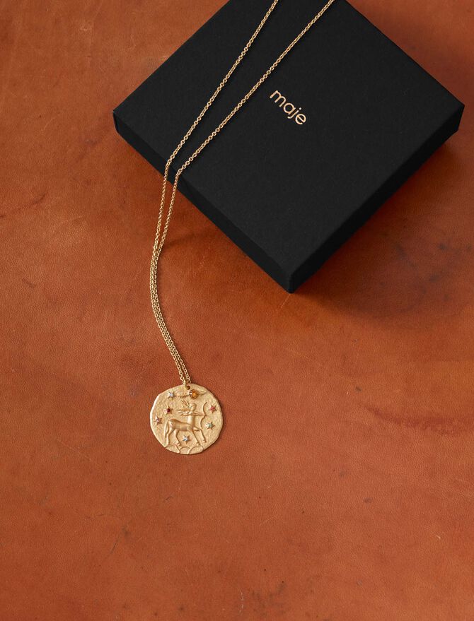 Collar con moneda de latón zodiaco Géminis