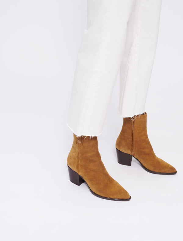 Maje | Botas de piel de ante camel para mujer.