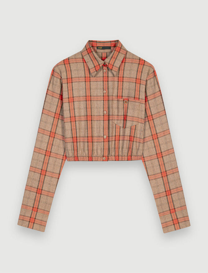 Camisa corta de cuadros camel y naranja