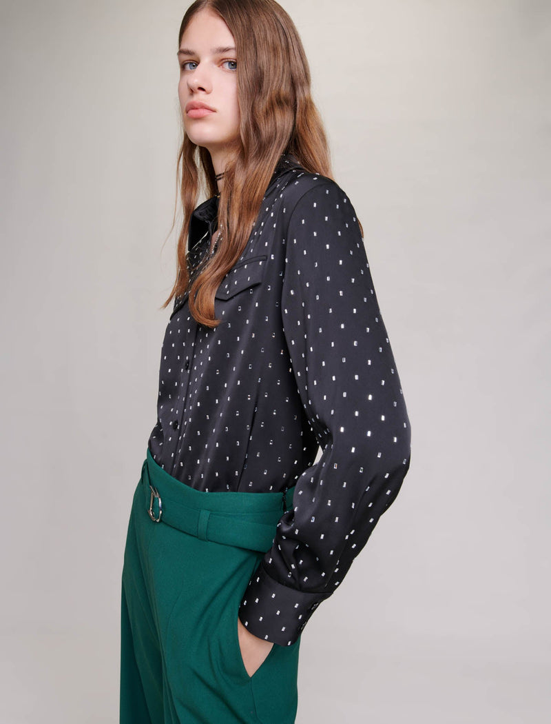 Maje | Camisa satinada con strass para mujer.