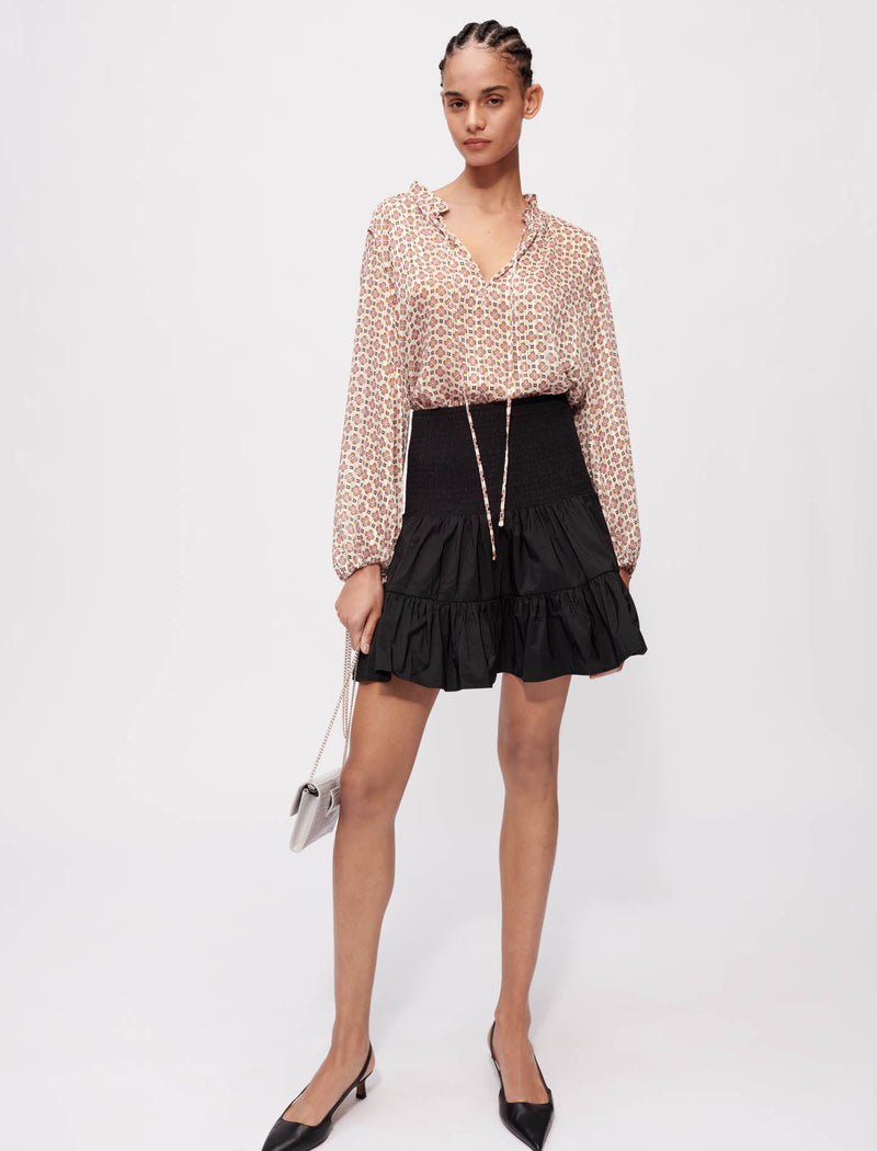 Maje | Falda corta con frunces y volantes para mujer.