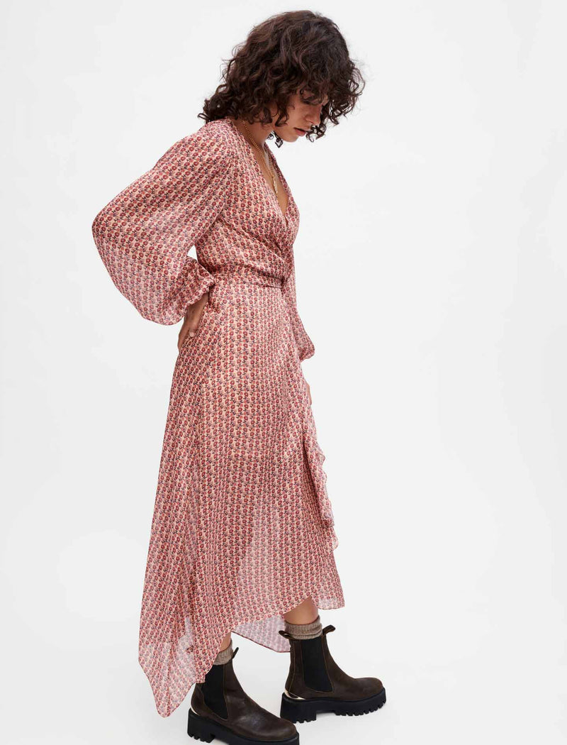 Maje | Vestido drapeado de raso estampado para mujer.