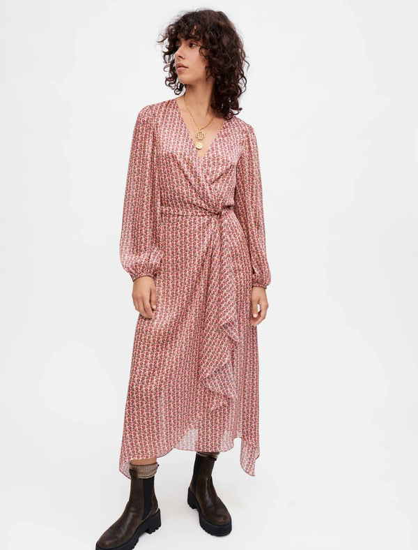 Maje | Vestido drapeado de raso estampado para mujer.