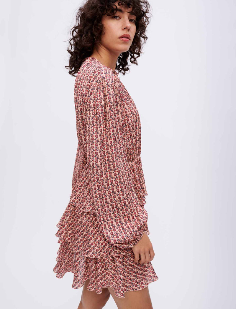 Maje | Vestido fluido estampado con volantes para mujer.