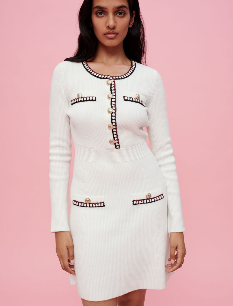 Vestido de punto canalé con contraste
