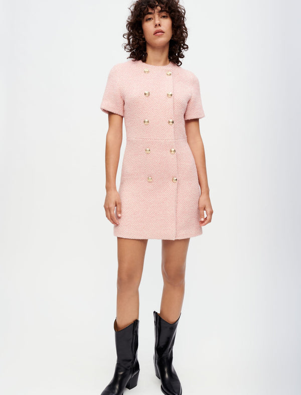 Maje | Vestido tweed jaspeado rosa y crudo para mujer.