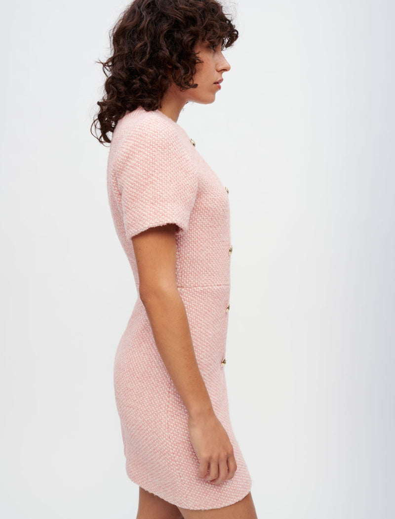 Vestido tweed jaspeado rosa y crudo