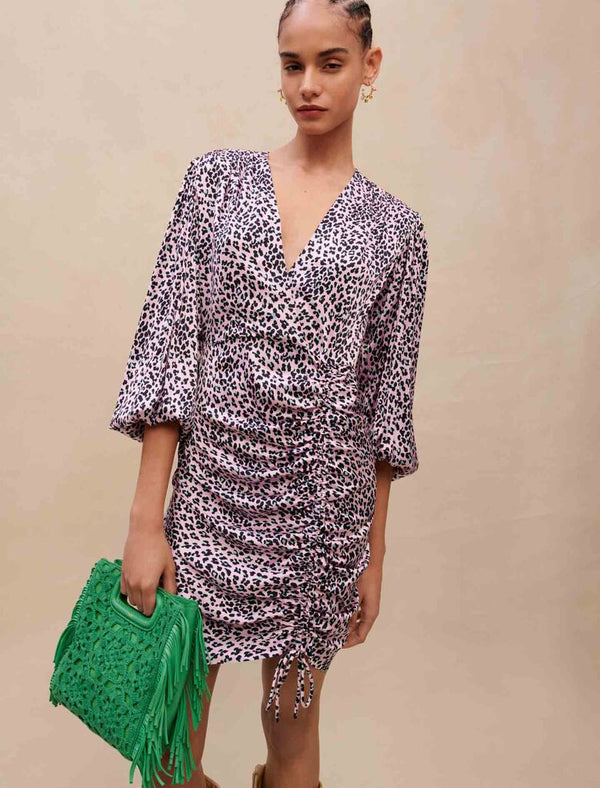 Maje | Vestido drapeado con estampado leopardo para mujer.