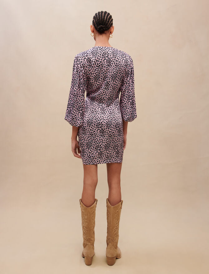 Maje | Vestido drapeado con estampado leopardo para mujer.