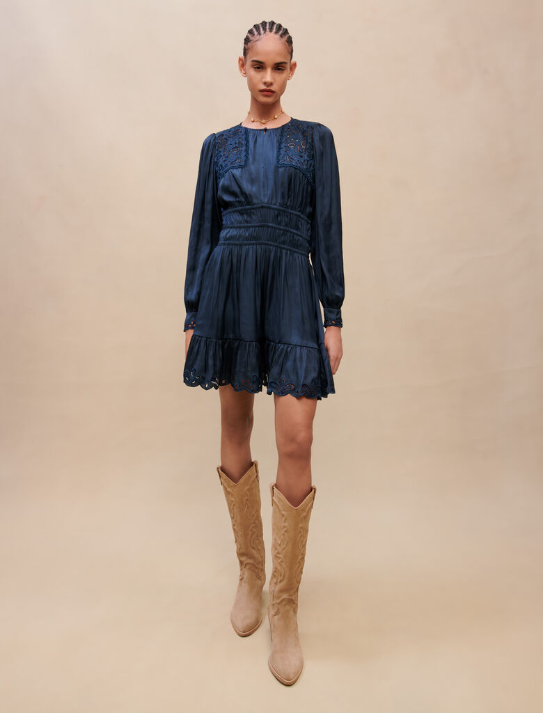 Vestido bordado con frunces