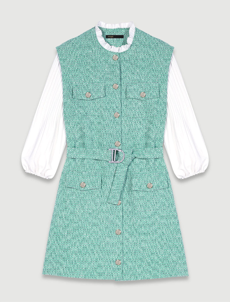 Vestido bimaterial de tweed