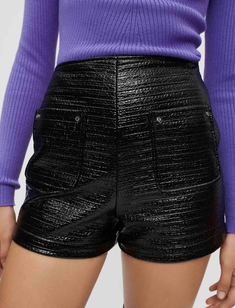 Short de tweed en relieve y vinilo negro