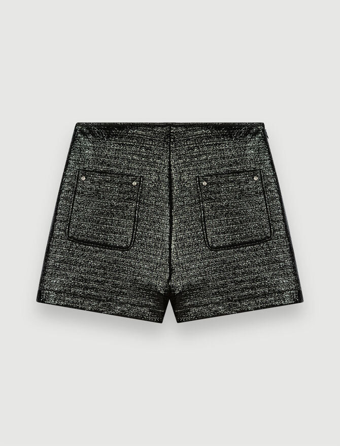 Short de tweed en relieve y vinilo negro