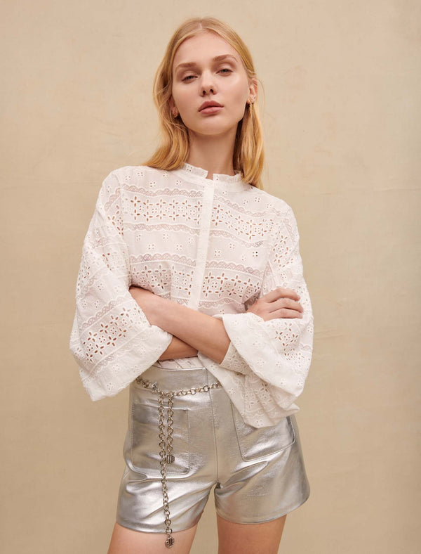 Maje | Short de piel metalizada para mujer.