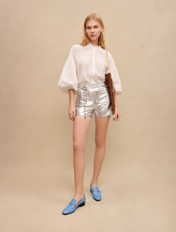 Maje | Short de piel metalizada para mujer.