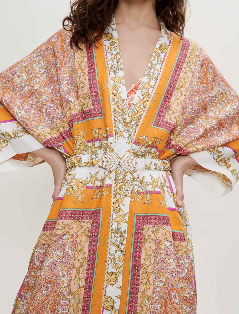 Kimono de lino con estampado pañuelo