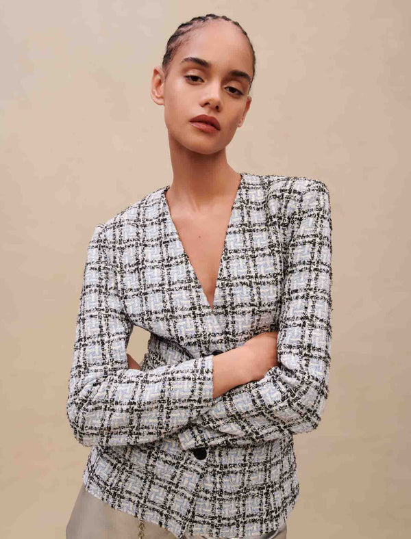 Maje | Chaqueta de traje efecto tweed para mujer.