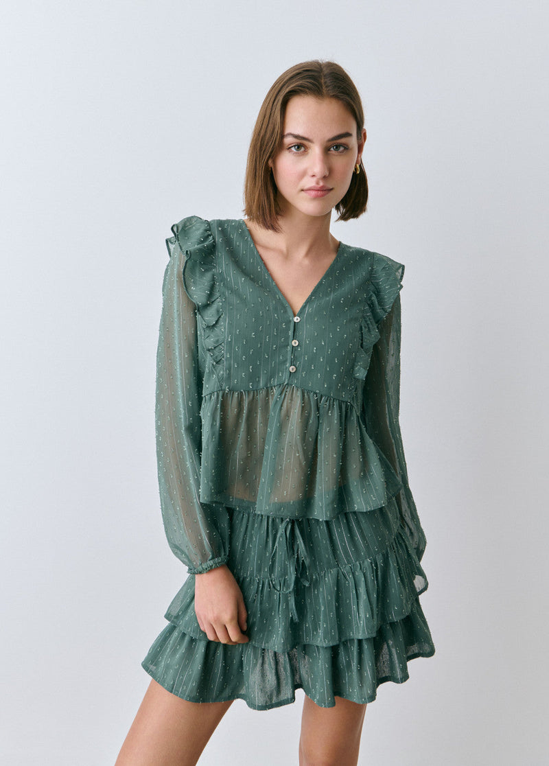 Blusa manga larga volantes