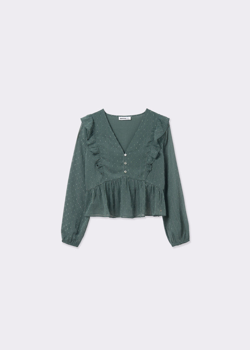 Blusa manga larga volantes