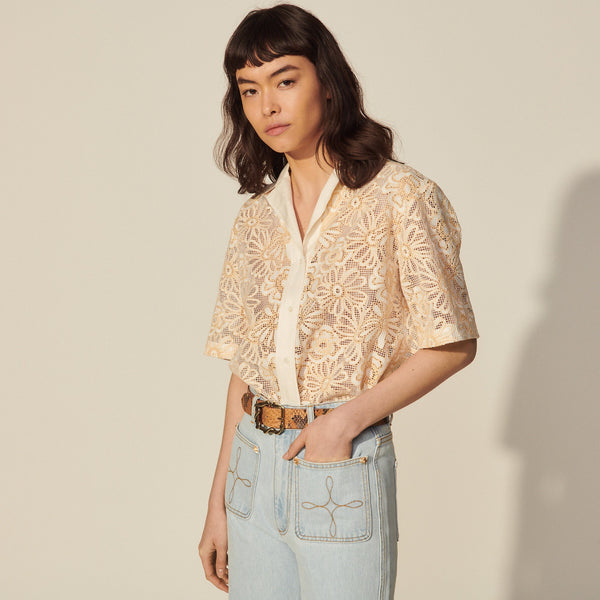 Blusa Amarine Ecru Con Amarillo