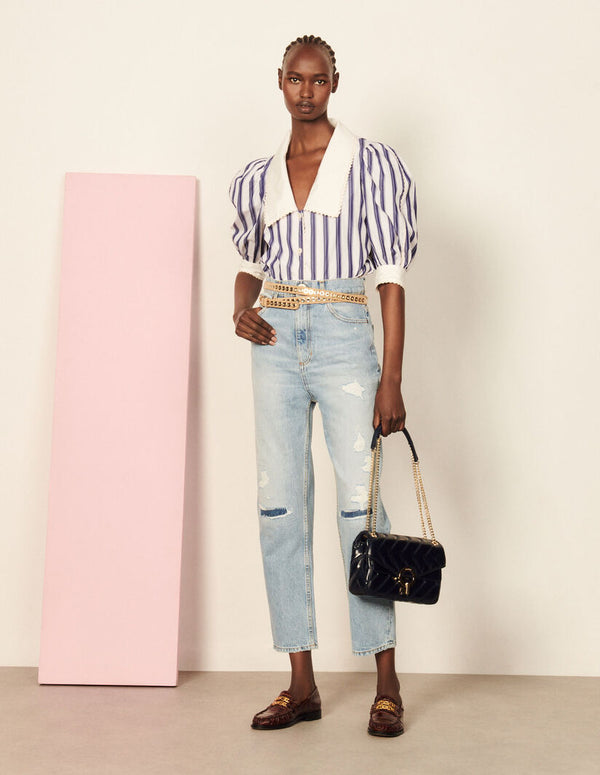 Sandro | Camisa de rayas con cuello oversize para mujer.