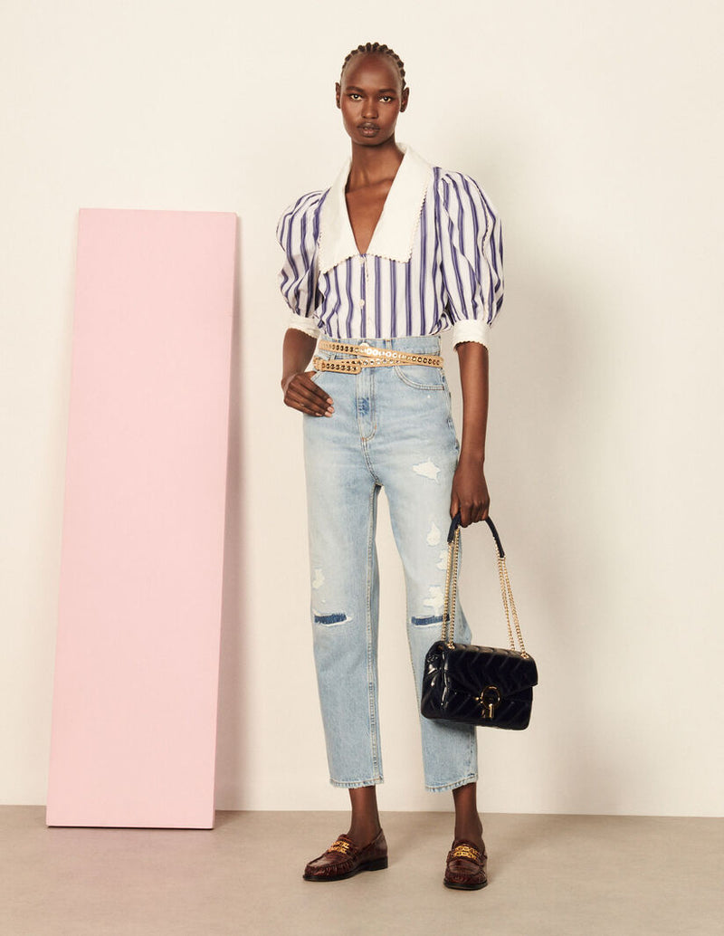 Sandro | Camisa de rayas con cuello oversize para mujer.