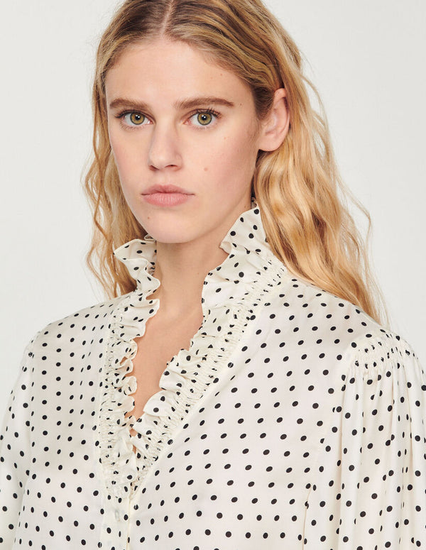Sandro | Camisa fluida con estampado minilunares para mujer.