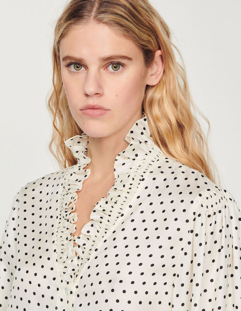 Sandro | Camisa fluida con estampado minilunares para mujer.
