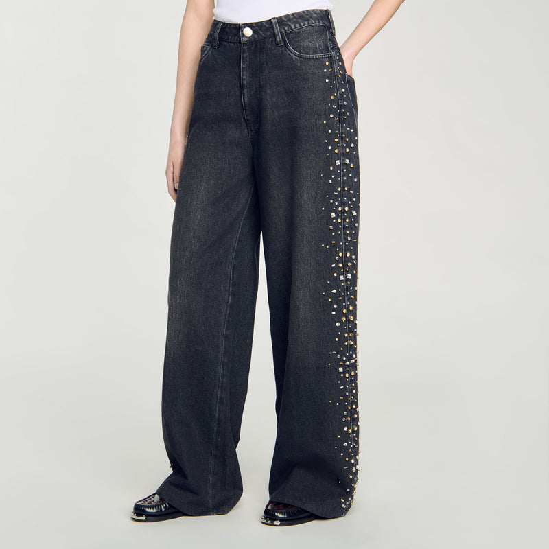 Vaquero ancho con strass