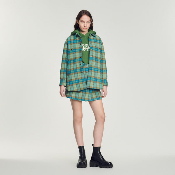 Sandro | Abrigo sobrecamisa de lana a cuadros para mujer.