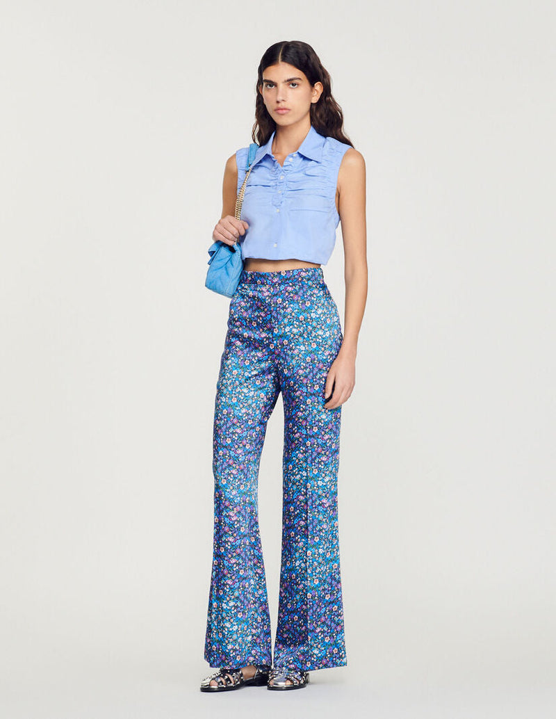 Sandro | Pantalón satinado con estampado floral para mujer.