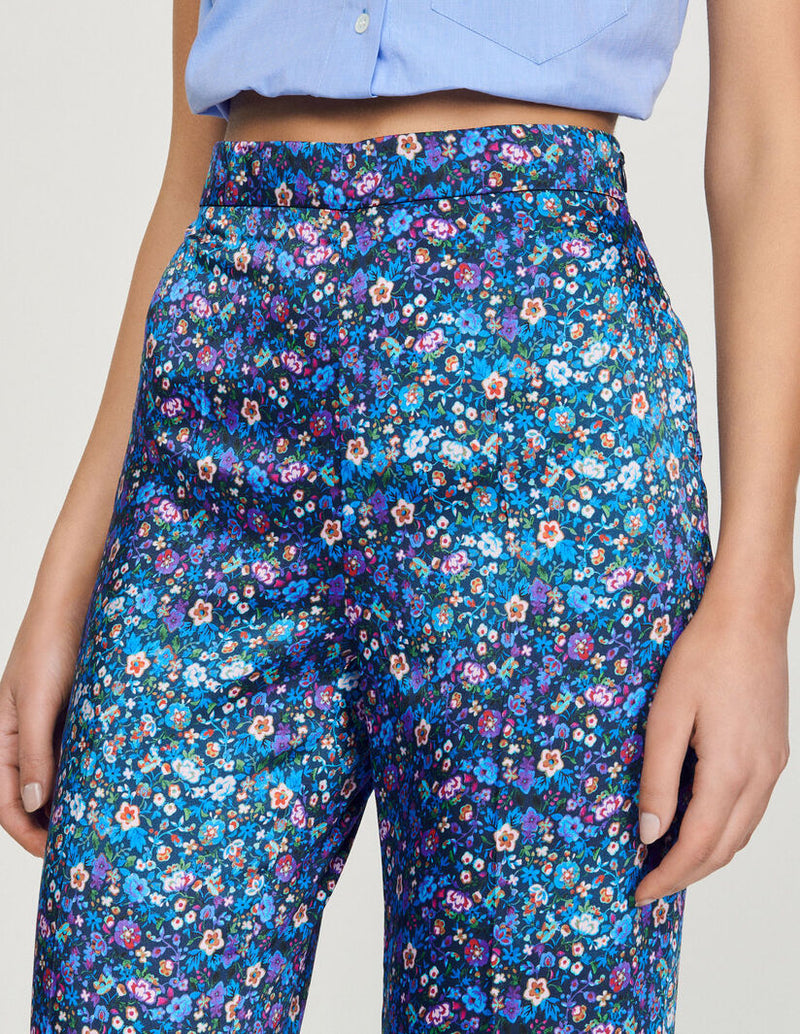 Sandro | Pantalón satinado con estampado floral para mujer.