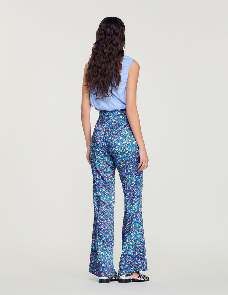 Pantalón satinado con estampado floral