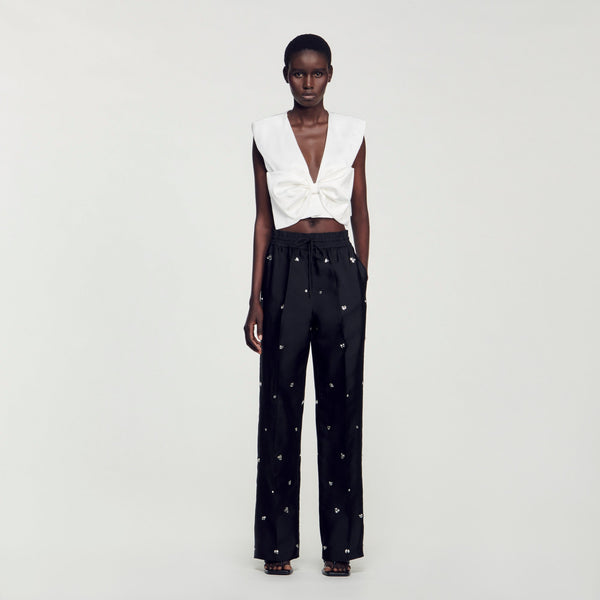 Sandro | Pantalón adornado con strass para mujer.