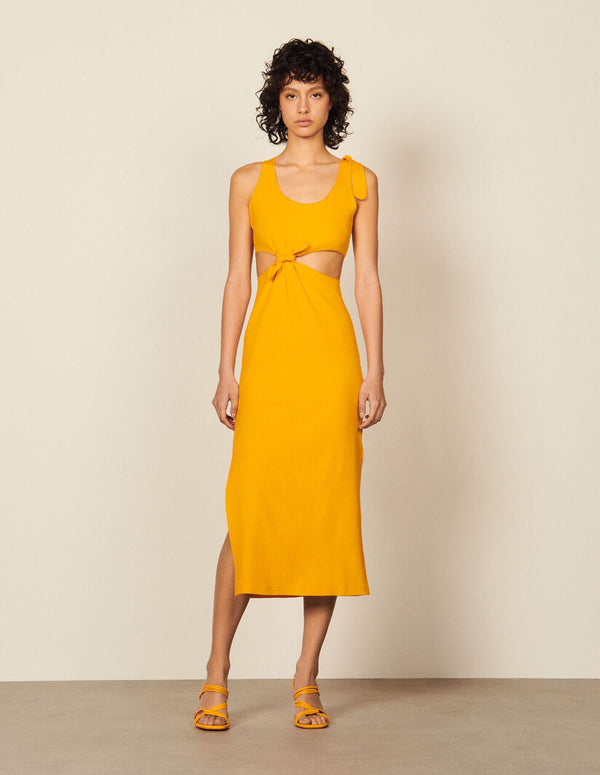 Sandro | Vestido midi detalles calados laterales para mujer.