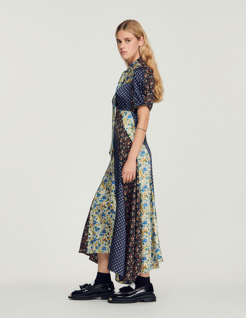 Vestido largo estampado cuello con lazo
