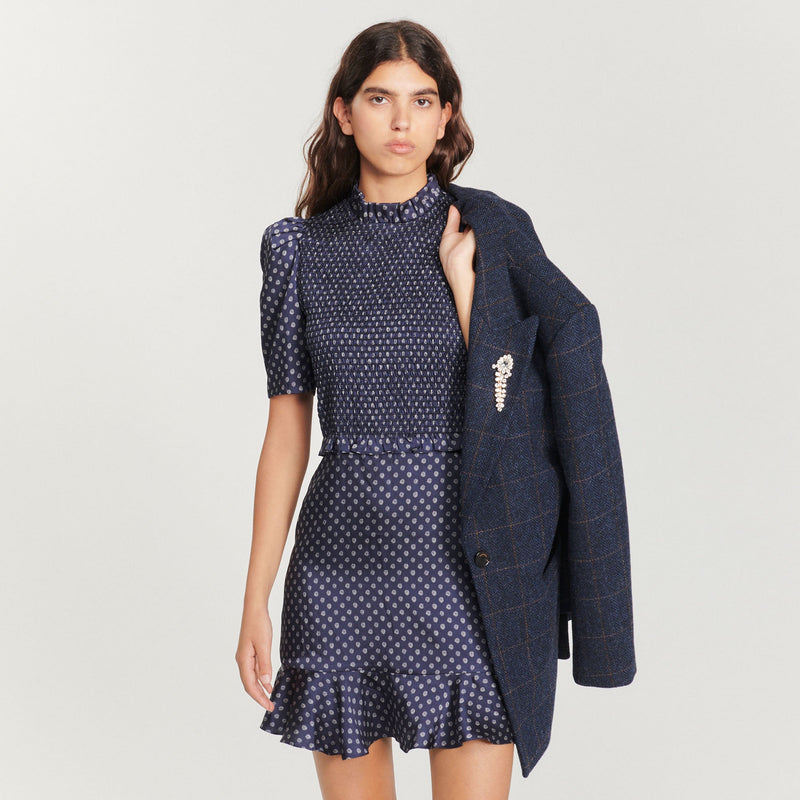 Vestido corto con estampado de lunares
