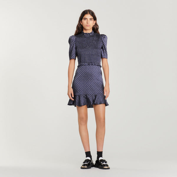 Vestido corto con estampado de lunares