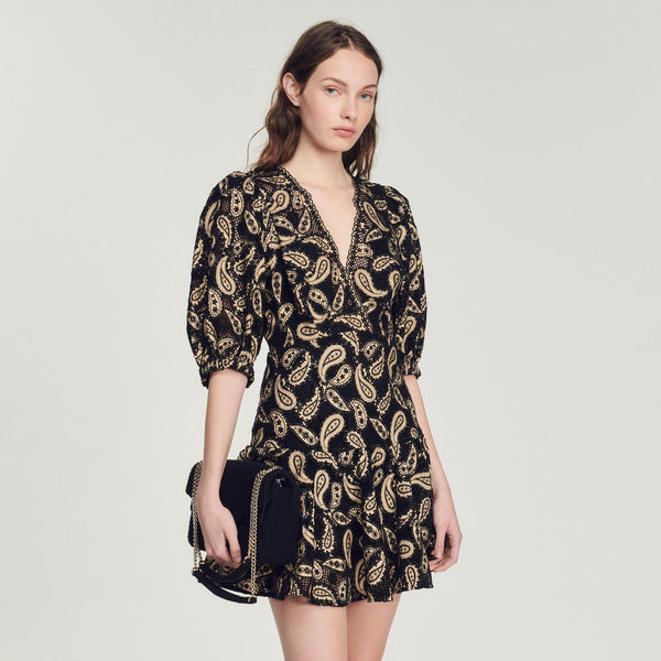 Sandro | Vestido corto de guipur motivo cachemira para mujer.