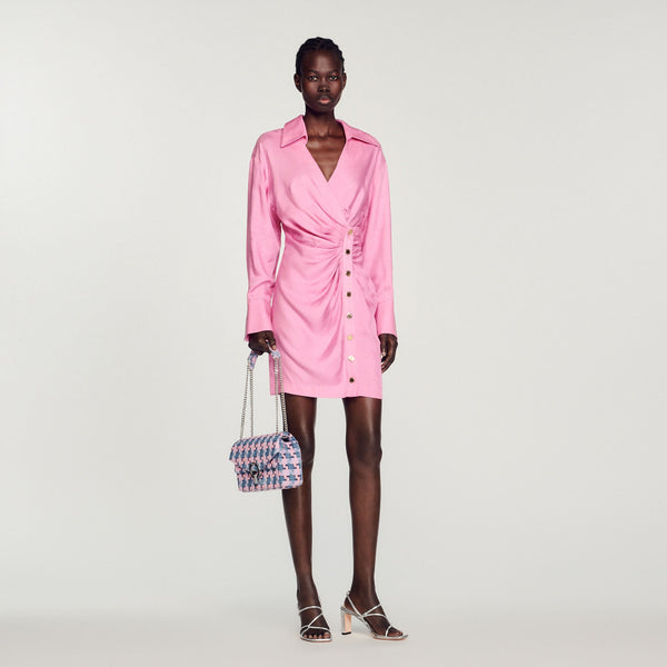 Sandro | Vestido drapeado de manga larga para mujer.