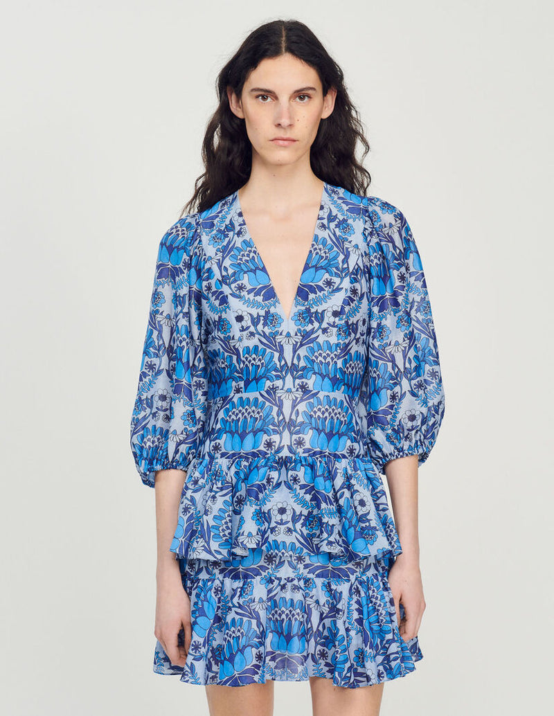 Sandro | Vestido corto con estampado de fular para mujer.