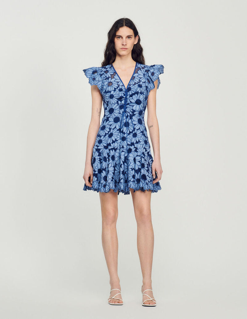 Sandro | Vestido de guipur con margaritas para mujer.