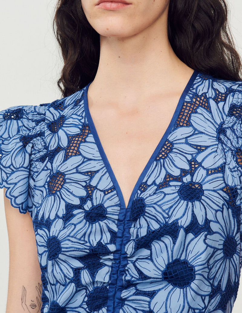 Sandro | Vestido de guipur con margaritas para mujer.