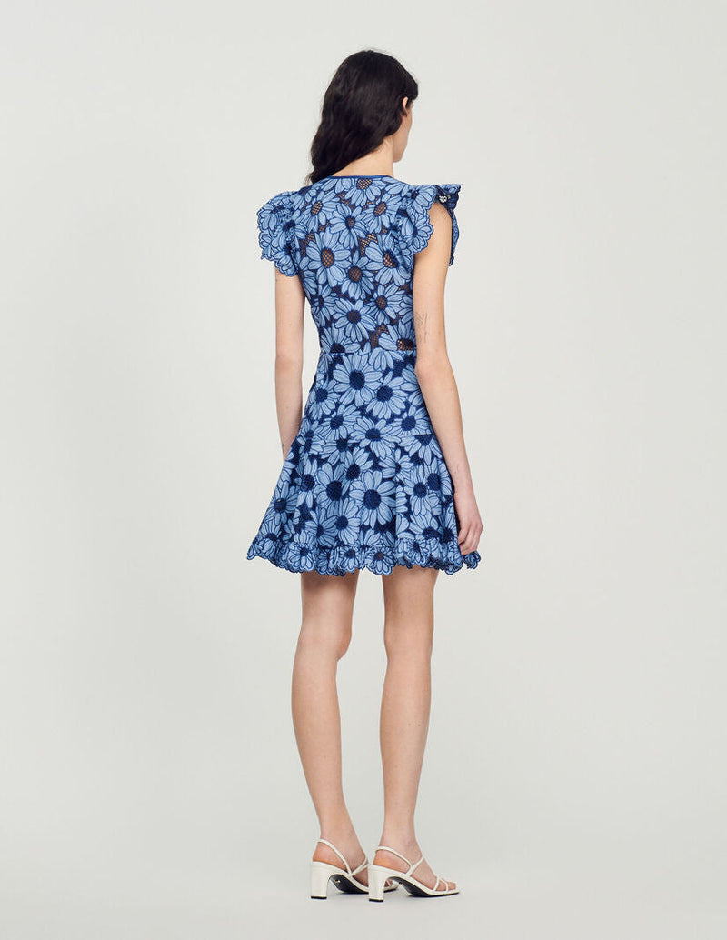 Sandro | Vestido de guipur con margaritas para mujer.
