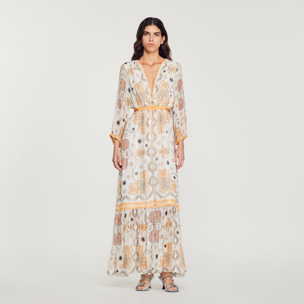 Sandro | Vestido largo con estampado tipo mascada para mujer.