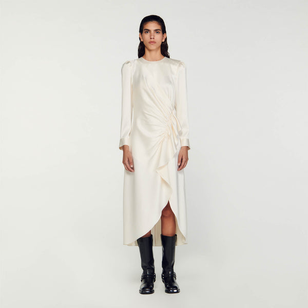 Sandro | Vestido satinado con volantes para mujer.